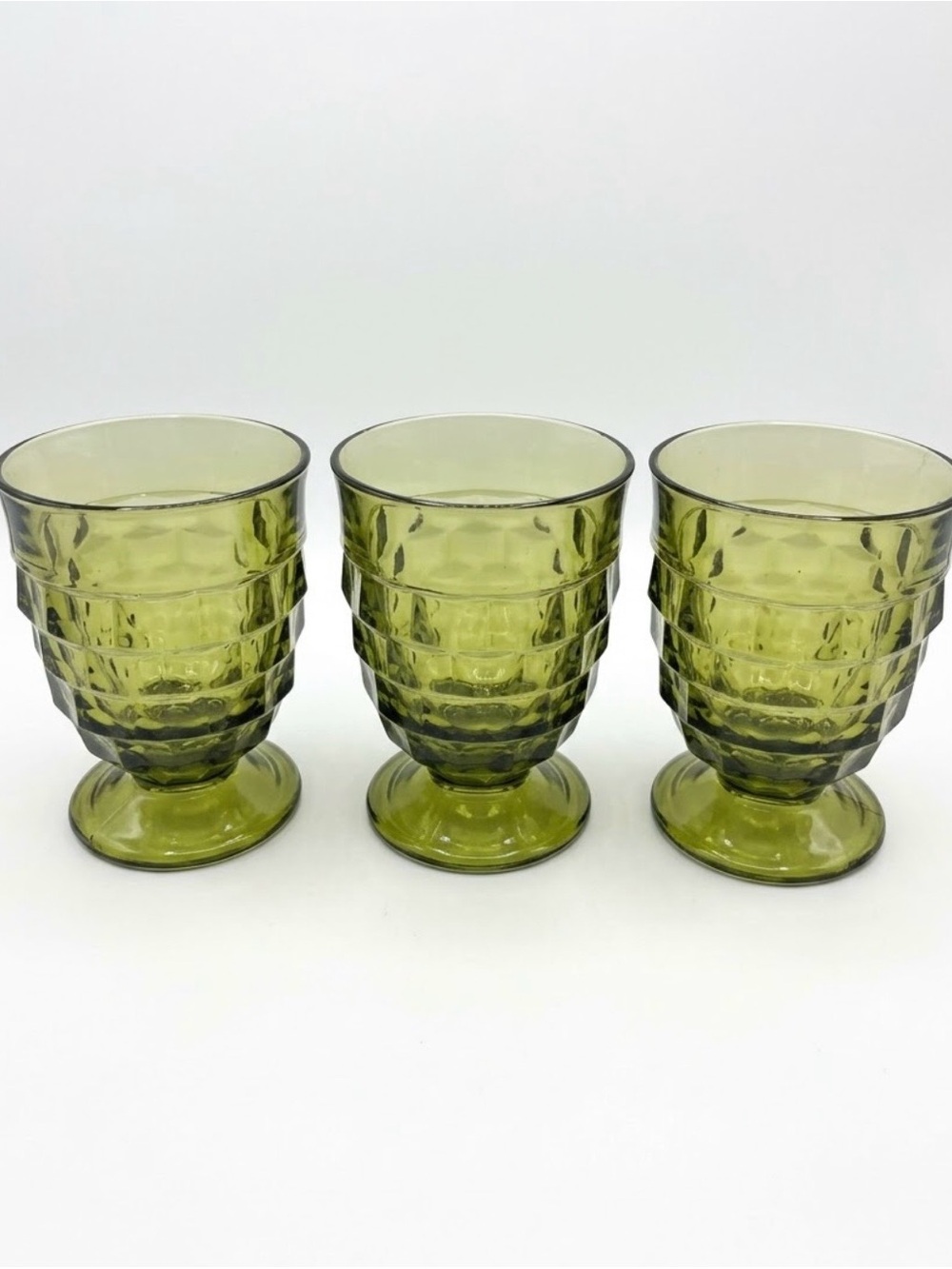 Indiana Glass Whitehall Avocado Green Water Goblets – Set of 3 Vintage